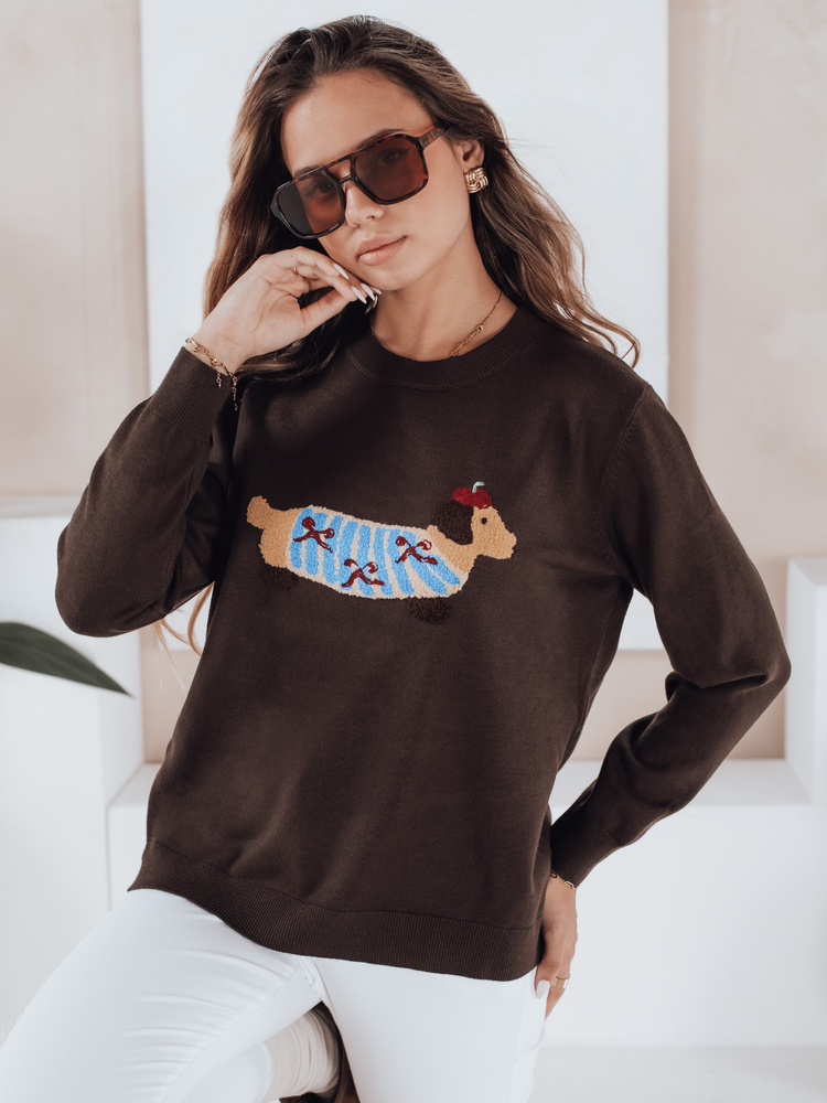 Damski sweter z aplikacją psa CHICPAWS brązowy Dstreet