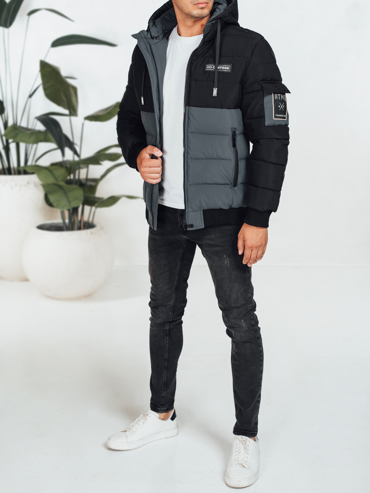 Kurtka męska zimowa z kapturem czarno-szar- Dstreet
