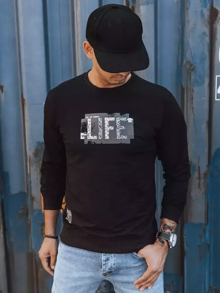 Bluza męska z nadrukiem czarna Dstreet