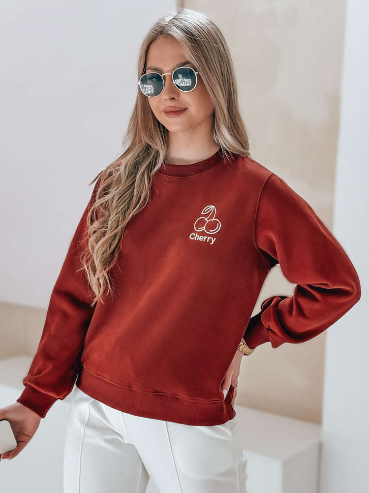 Bluza damska oversize z haftem CHERSOFT ceglana Dstreet