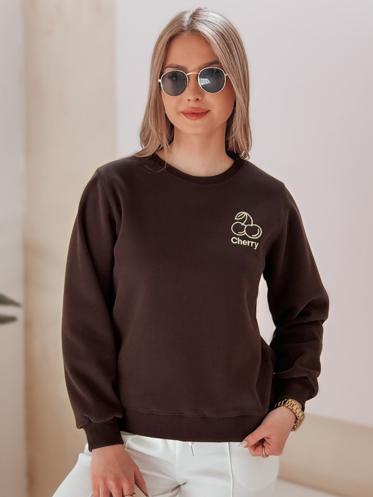 Bluza damska oversize z haftem CHERSOFT brązowa Dstreet