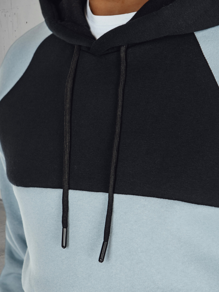 Bluza męska basic z kapturem w błękitno-czarne paski Dstreet