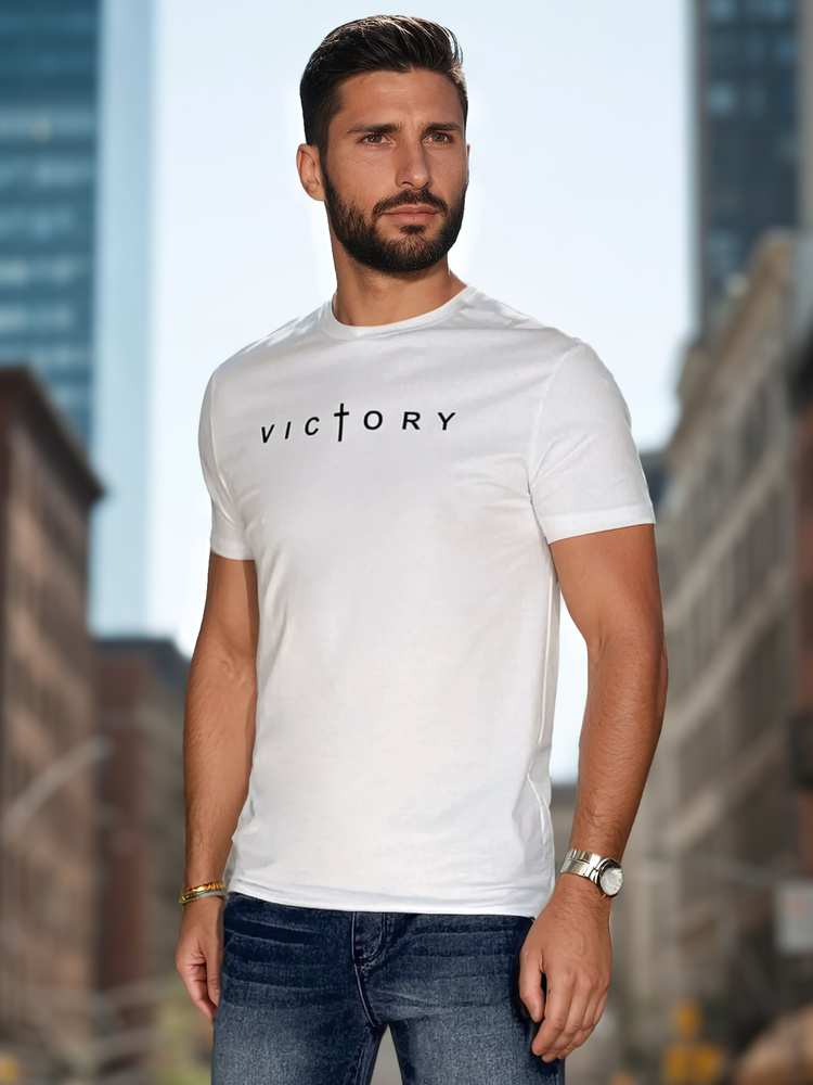 T-shirt męska z nadrukiem biała Dstreet