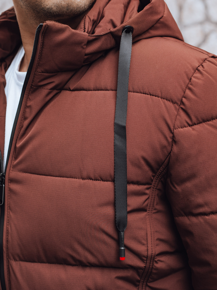 Kurtka męska zimowa pikowana z kapturem ceglasta Dstreet