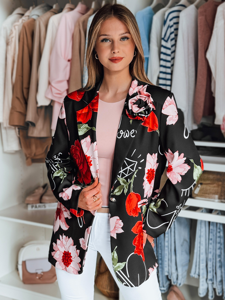 Marynarka damska one size oversize w kwiaty PETALISSA czarna Dstreet