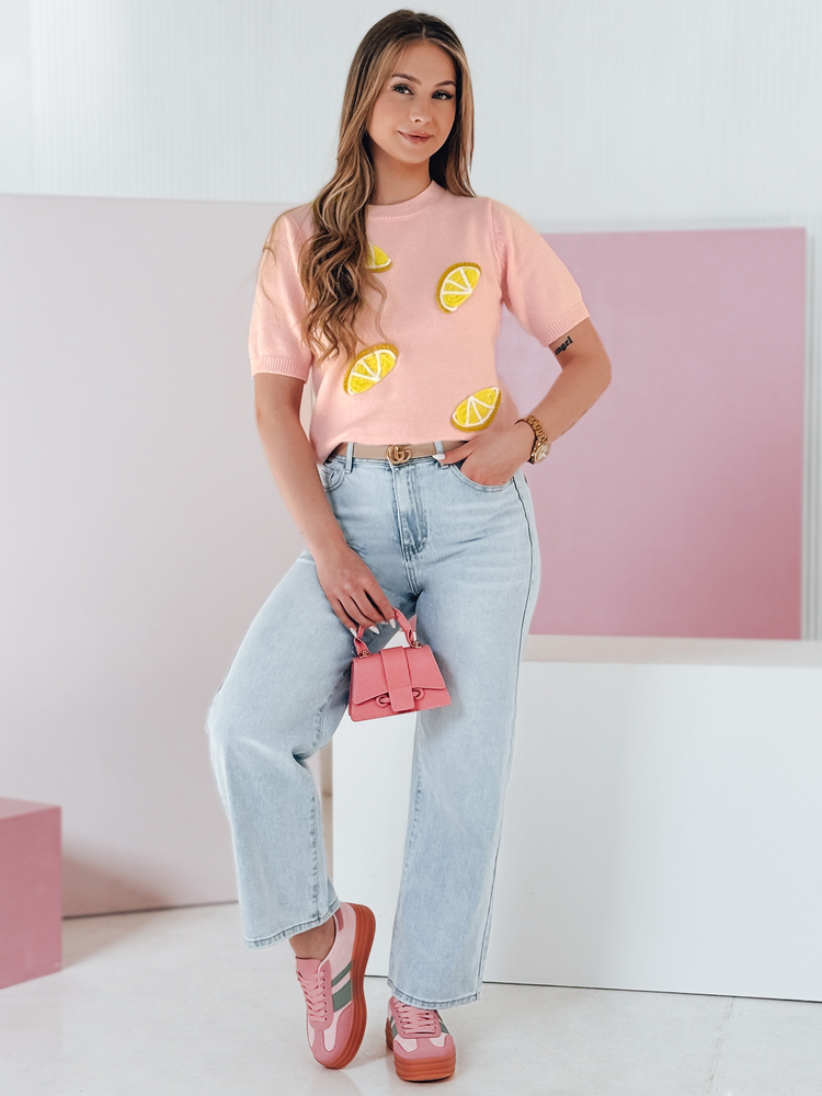 Sweter damskie oversize z cytrynami CYTRYNKA różowy Dstreet