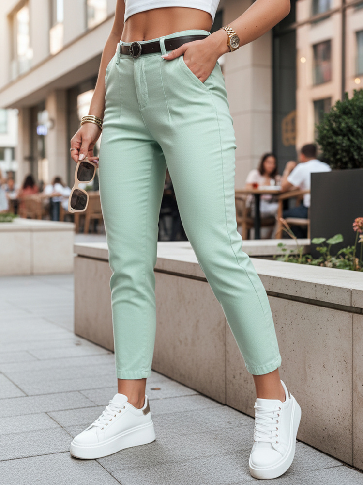 Dámske slim fit nohavice s opaskom, mätové