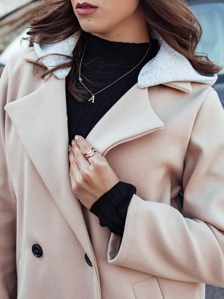 Palton supradimensionat pentru femei cu glugă, bej