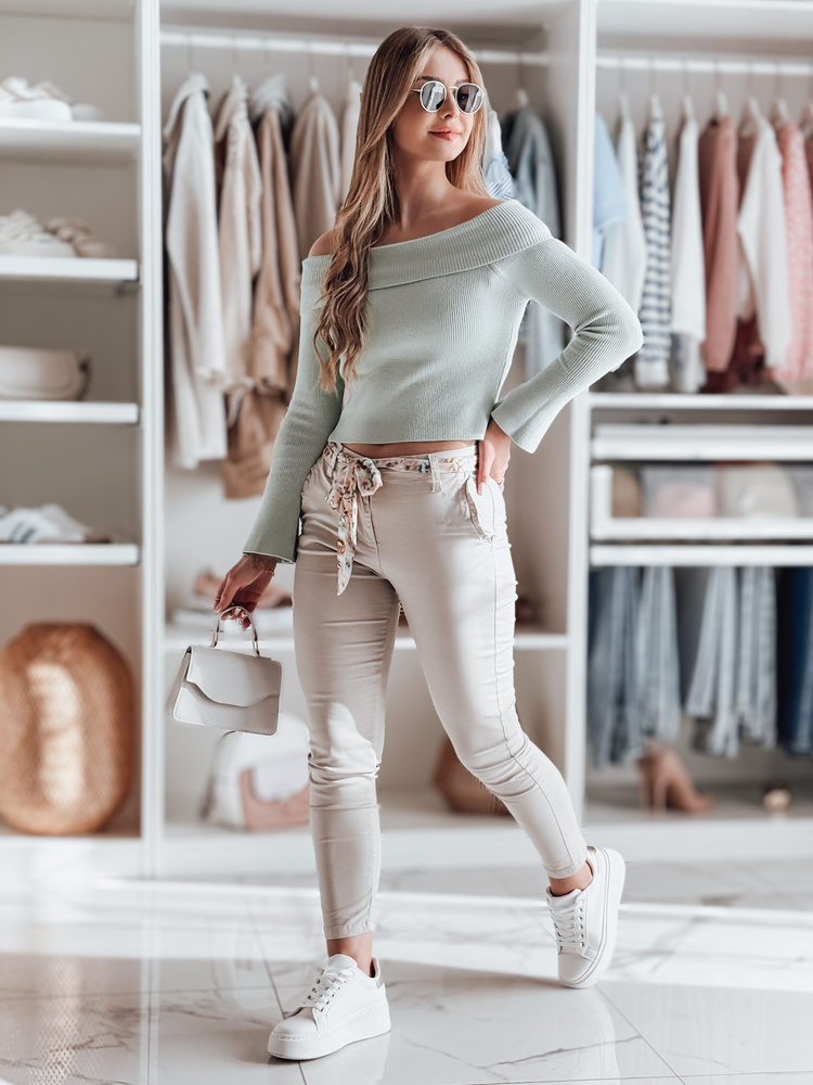 Pantaloni chino de damă ROSSALI cu curea, bej