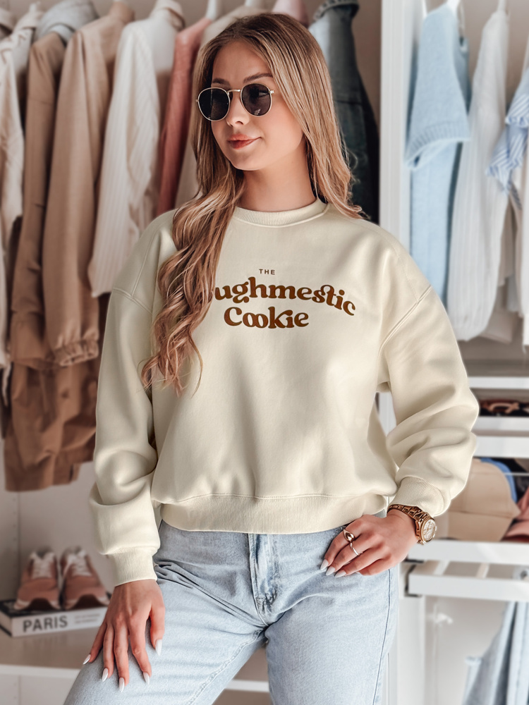 Bluza damska oversize z nadrukiem COOKIES jasnobeżowa Dstreet