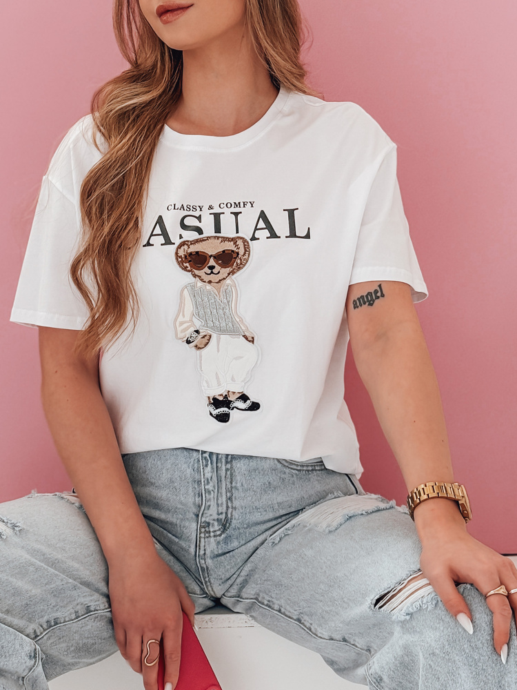 Tricou alb cu ursuleț de pluș MISTREET