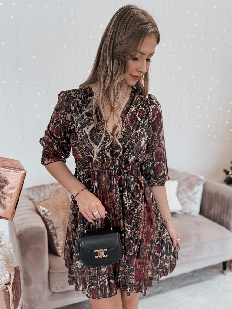 Rochie mini vișinie cu imprimeu VELVETIA