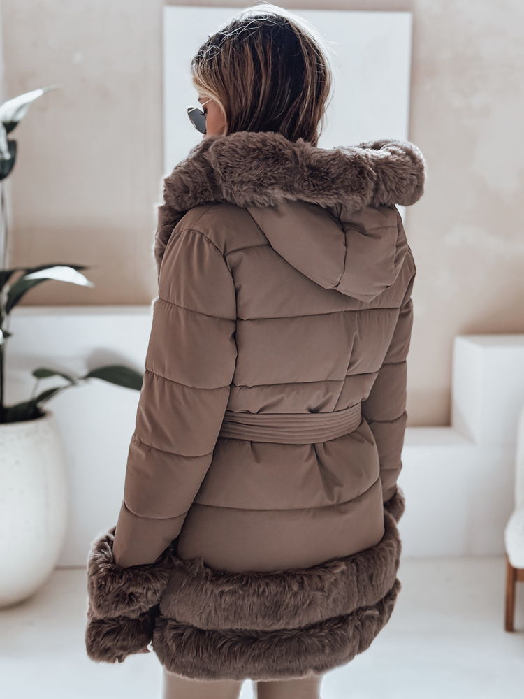 Geacă de iarnă pentru femei cu glugă și curea
