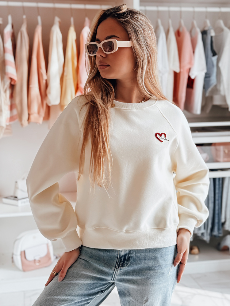 Bluza damska oversize z haftem serc MONLOVE ecru Dstreet
