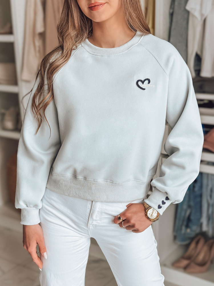 Bluza damska oversize z haftem serc MONLOVE niebieska Dstreet