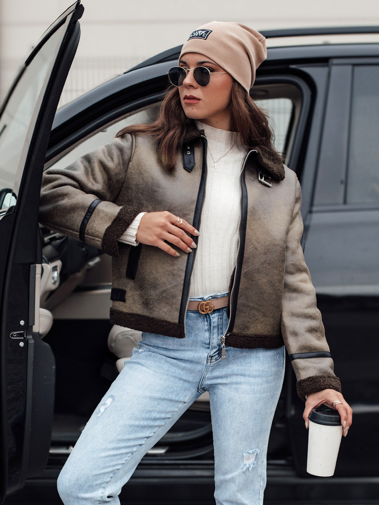 Jachetă de damă din piele întoarsă KASAMIRA cu blană