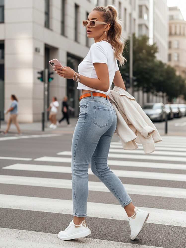 Dámske slim fit rifle CURVITA modré