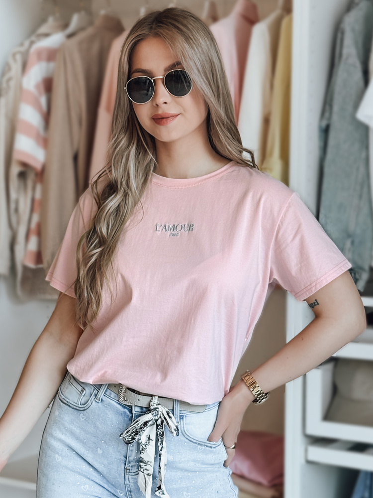T-shirt damski oversize z haftem PARISSTEN różowy Dstreet