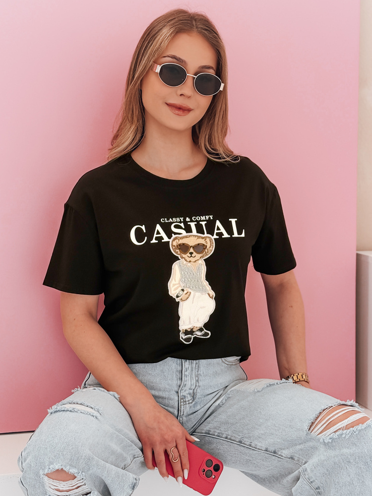 T-shirt damski z misiem MISSTARTA czarny Dstreet