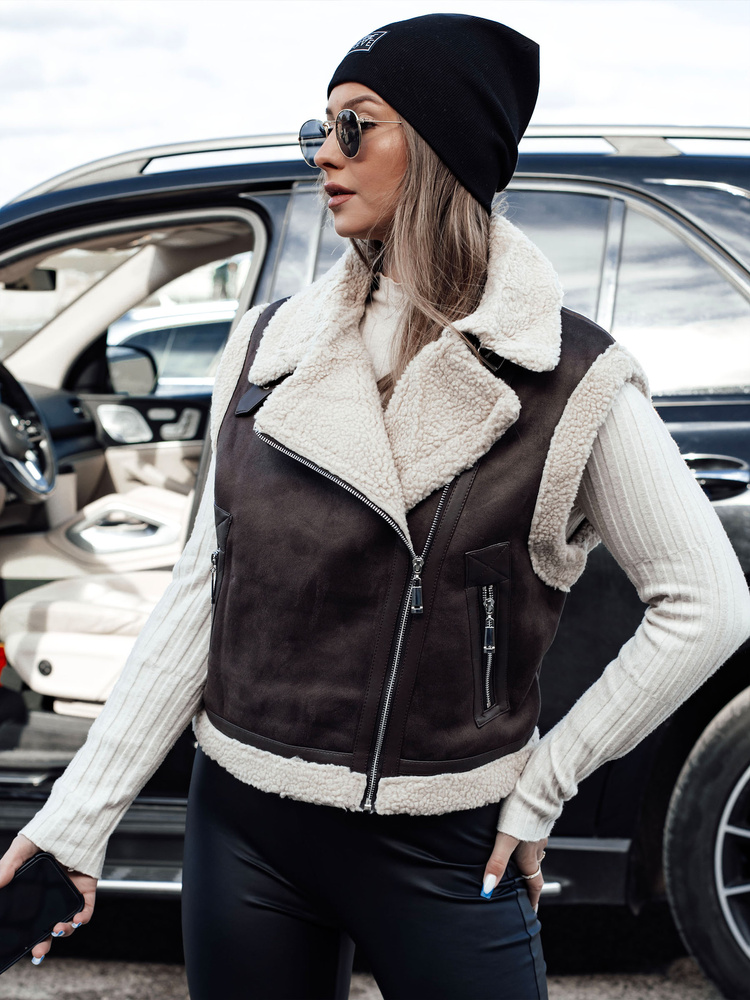 Vestă de catifea pentru femei cu blană WOOLZIP