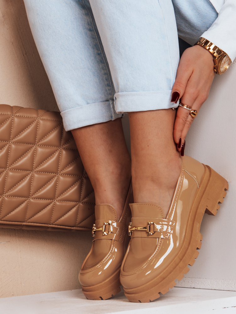 Mokasyny damskie lakierowane ELEGANCI khaki Dstreet