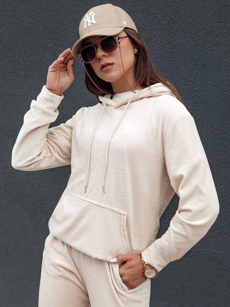 Komplet damski welurowy RELAX FIT ecru Dstreet