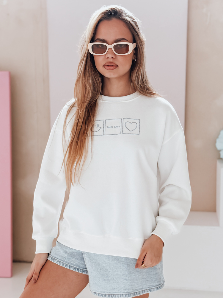 Bluza damska oversize z haftem EASYJOY biała Dstreet