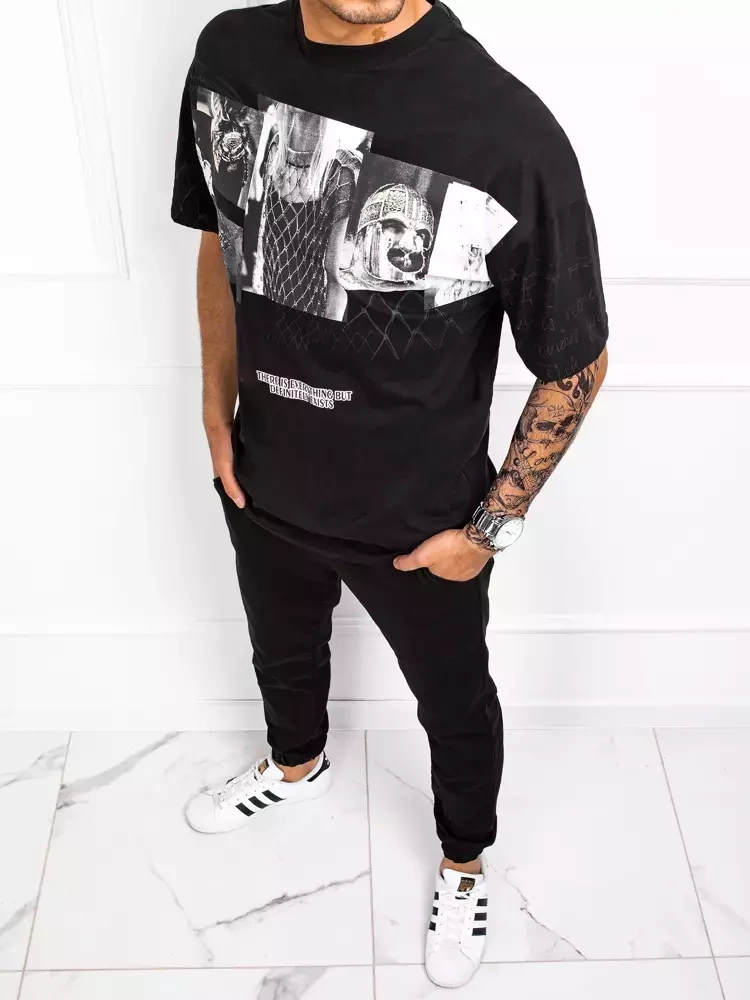 T-shirt męski z nadrukiem czarny Dstreet