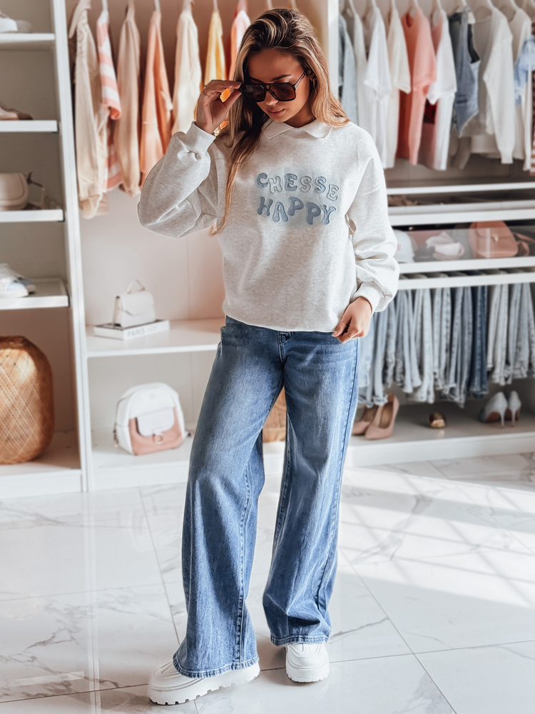 Bluza damska oversize z nadrukiem HAPIRES szara Dstreet