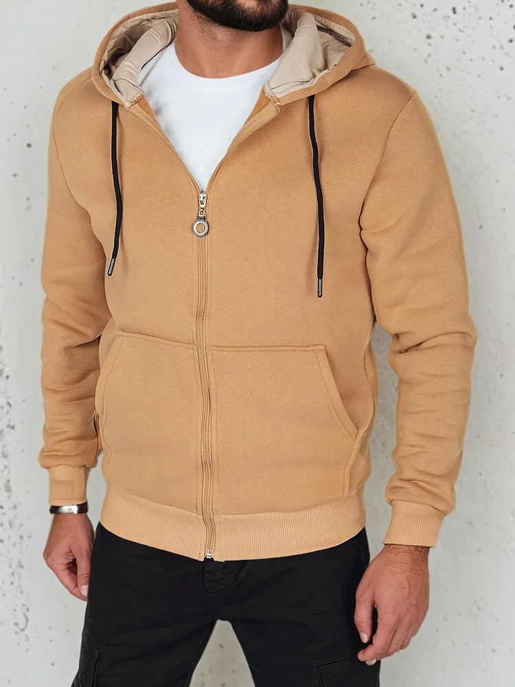 Bluza męska rozpinana basic z kapturem kamelowa Dstreet