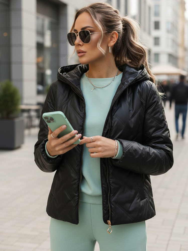 Černá prošívaná zimní bunda