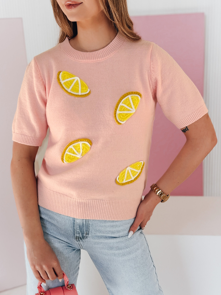 Sweter damskie oversize z cytrynami CYTRYNKA różowy Dstreet