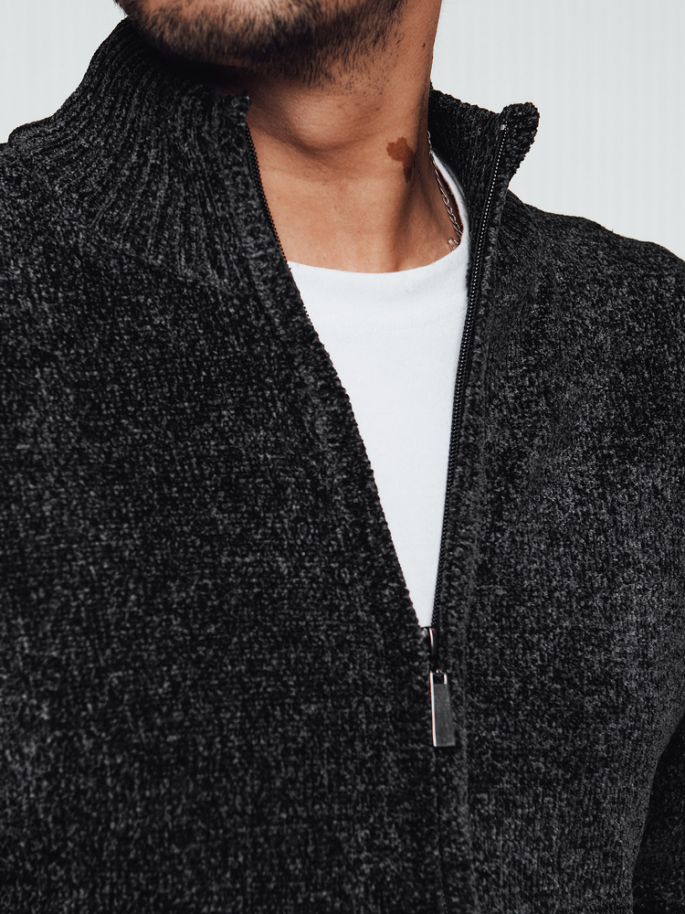 Pulover bărbătesc cu guler deschis, gri închis