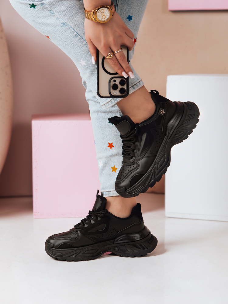 Teniși negri pentru femei cu platformă CELESTIC