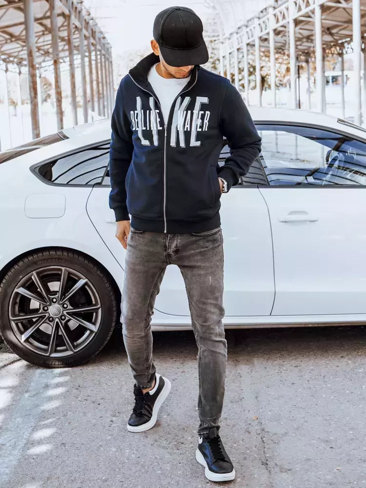 Bluza męska rozpinana z nadrukiem granatowa Dstreet