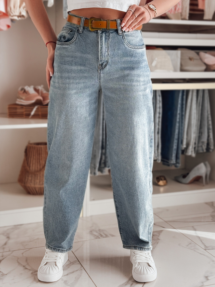 Spodnie damskie jeansowe wid leg z paskiem NEWFLOVER niebieskie Dstreet