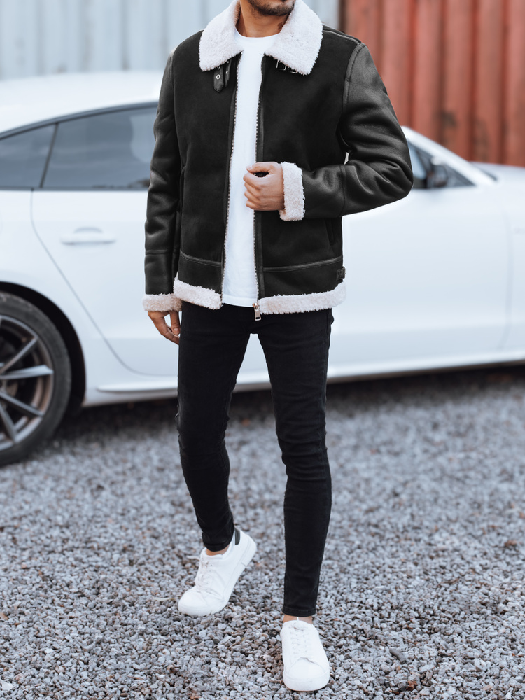 Geacă de piele bărbătească cu blană albă