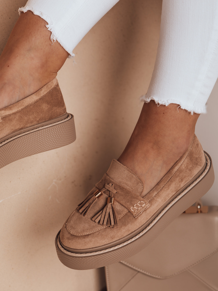 Mokasyny damskie na platformie TASSME beżowe Dstreet