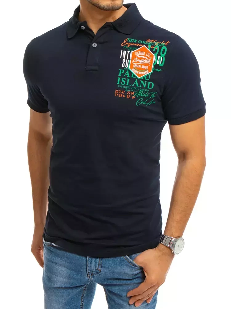 Koszulka polo z nadrukiem granatowa Dstreet