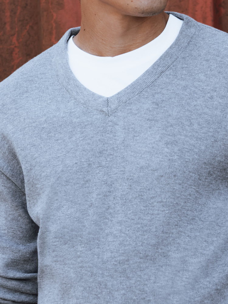 Sweter męski w serek jasnoszary Dstreet