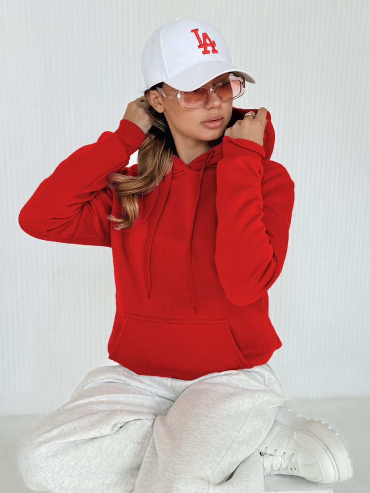 DStreet Bluza damska BASIC z kapturem czerwona