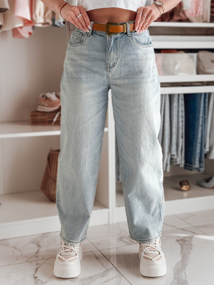 Spodnie damskie jeansowe wid leg z paskiem NEWFLOVER niebieskie Dstreet