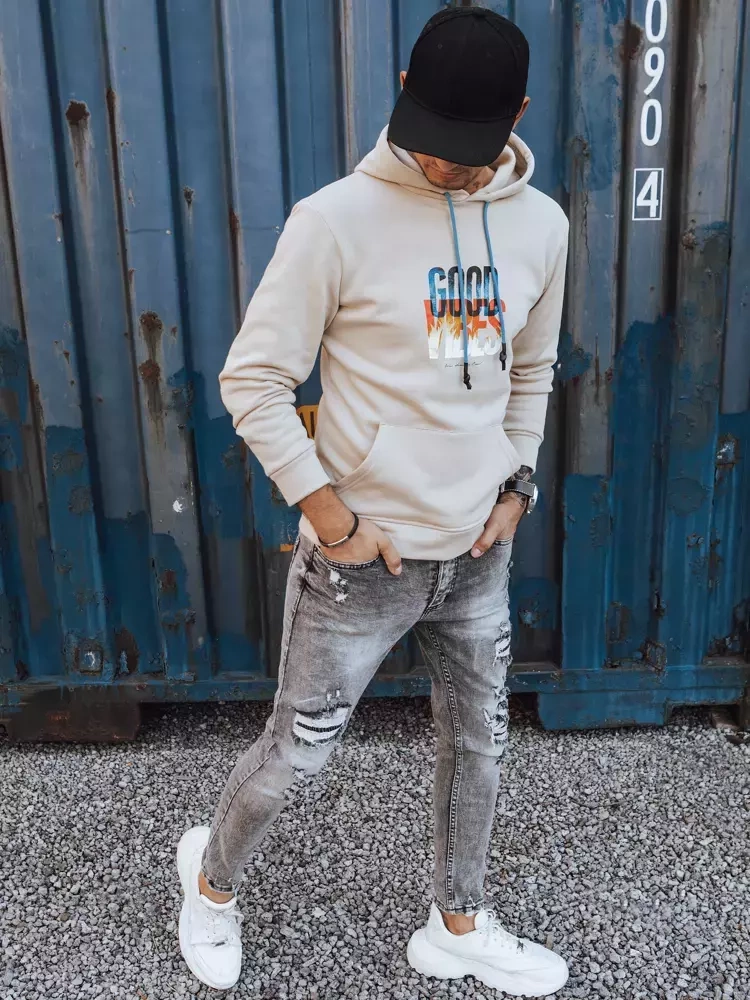 Bluza męska ocieplana z kapturem beżowa Dstreet