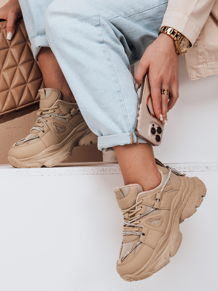 Sneakersy damskie na grubszej podeszwie NEWMOVE khaki Dstreet