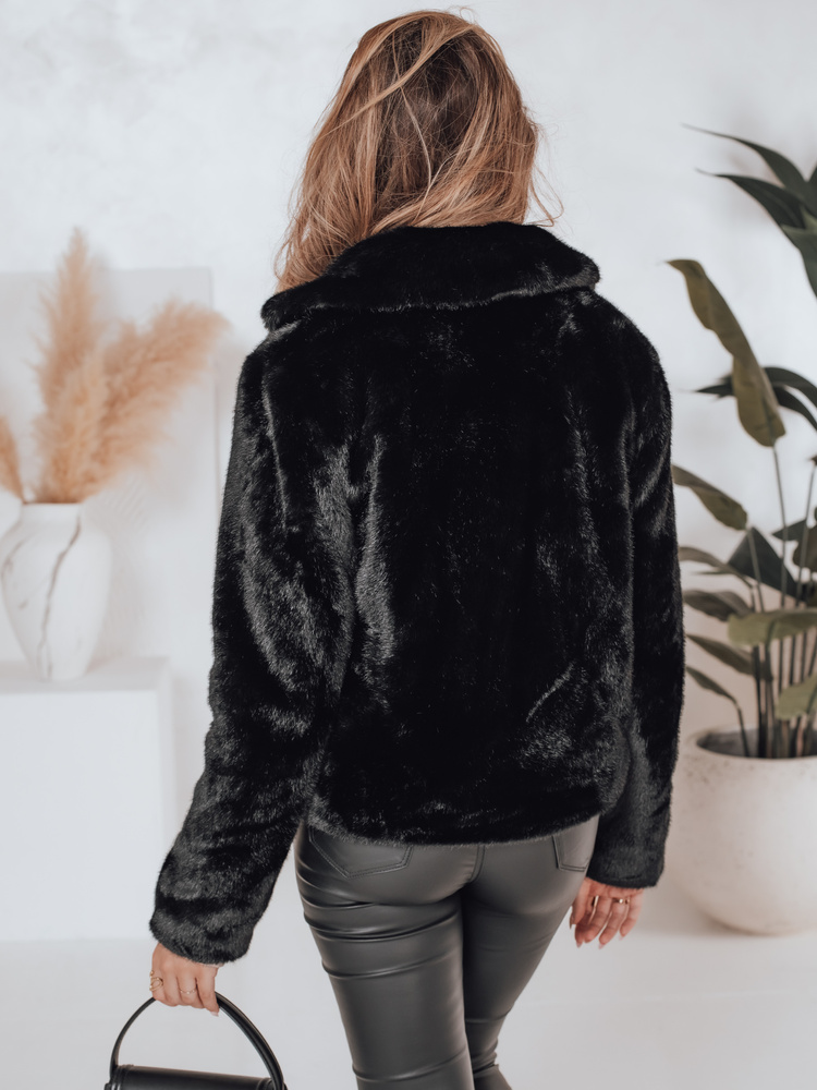 Haină scurtă de blană neagră pentru femei GLAMFLUFFY