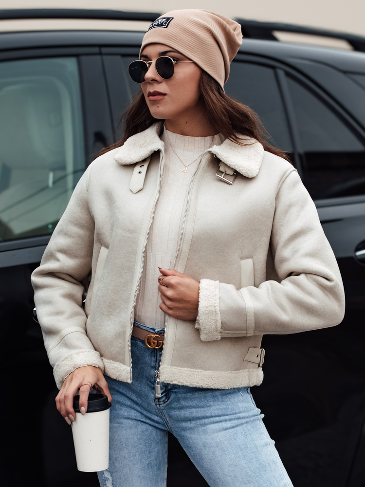 Jachetă de damă din piele întoarsă cu blană KASAMIRA