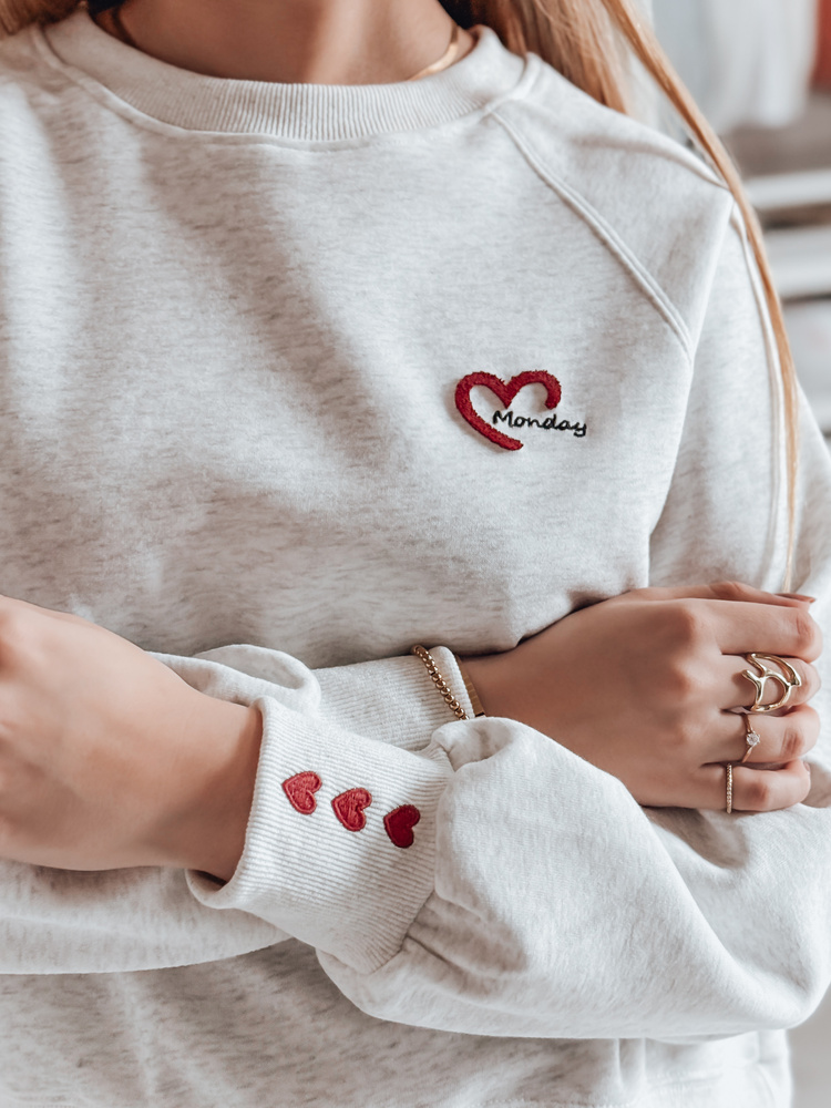 Bluza damska oversize z haftem serc MONLOVE szara Dstreet