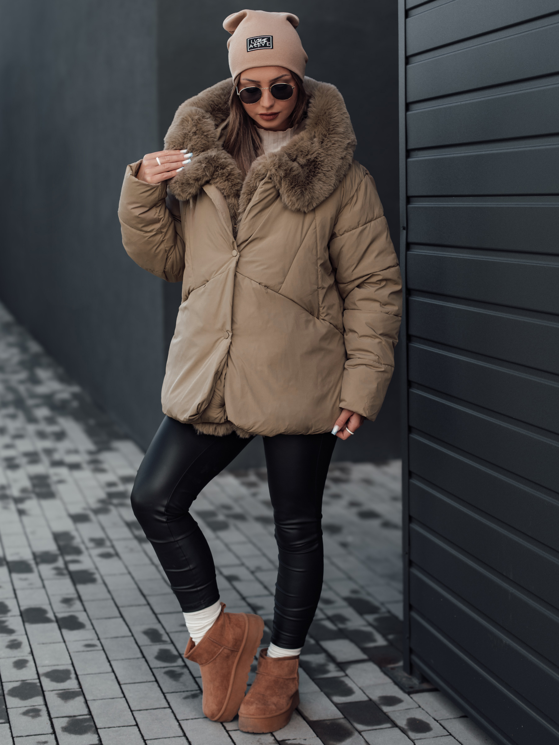 Women's Winter Jacket LUNAVI Quilted With Fur Light Beige Dstreet