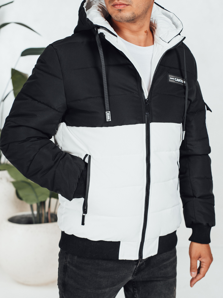 Kurtka męska zimowa z kapturem czarno-biała Dstreet