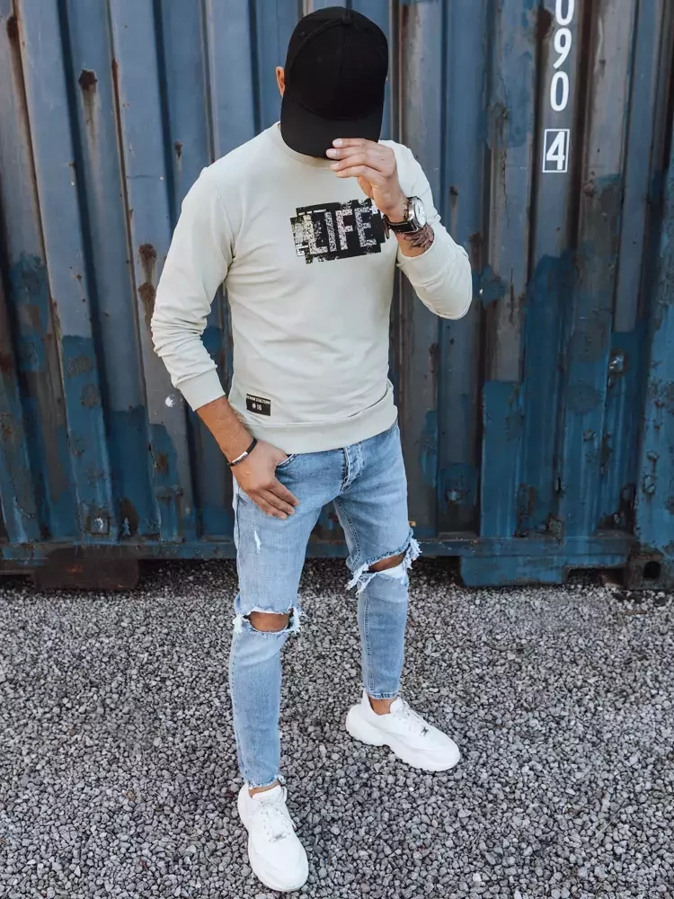 Bluza męska z nadrukiem beżowa Dstreet